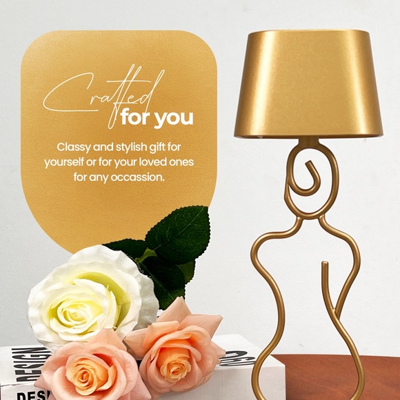 Battery Operated Table Lamp - Beautiful Rechargeable Gold Desk Lamp - Touch Dim - Picture 7 of 7